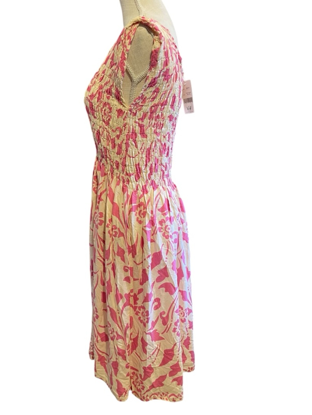 Pink Floral Smocked Midi Dress - Picture 6 of 7